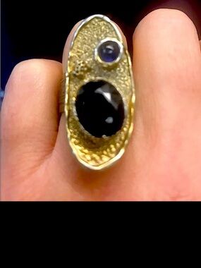 Sterling Silver Ring with Blue sapphires yellow gold accents